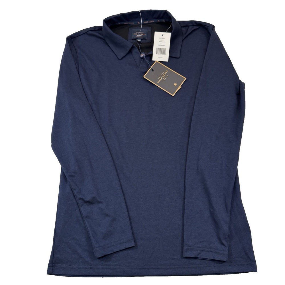 Marc Asher NWT Small Men's Long Sleeve Polo Dark Navy Blue Light Weight